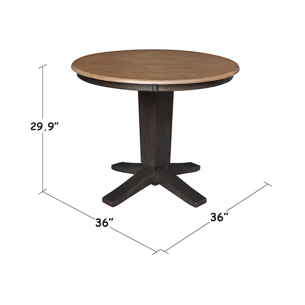 International Concepts 36 in. Solid Wood Round Top Pedestal Dining Table - 29.9 in. High, Hickory/Washed Coal - K45-36RT-23B