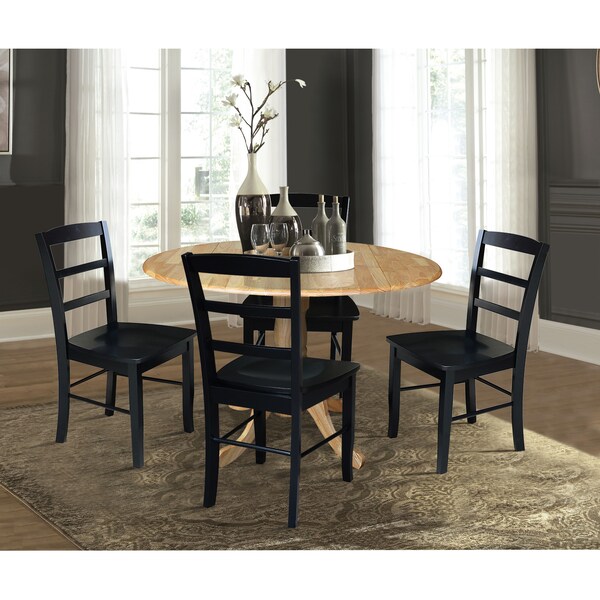 International Concepts 42 in. Dual Drop Leaf Table with 4  Ladder Back Dining Chairs - 5 Piece Dining Set - K01-42DP-C46-2-4