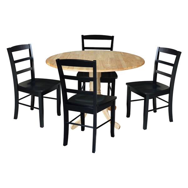 International Concepts 42 in. Dual Drop Leaf Table with 4  Ladder Back Dining Chairs - 5 Piece Dining Set - K01-42DP-C46-2-4