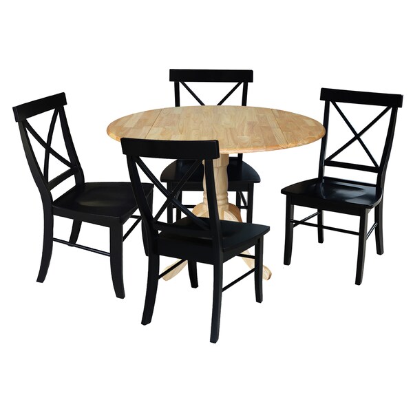 International Concepts 42 in. Dual Drop Leaf Table with 4 Cross Back Dining Chairs - 5 Piece Dining Set - K01-42DP-C46-613-4