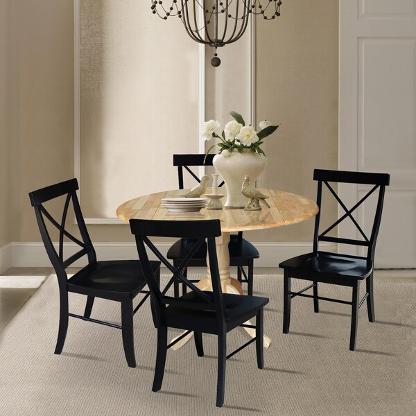 International Concepts 42 in. Dual Drop Leaf Table with 4 Cross Back Dining Chairs - 5 Piece Dining Set - K01-42DP-C46-613-4
