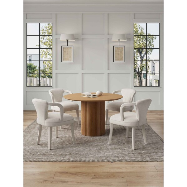 Manhattan Comfort 5-Piece Hathaway 47.24 Round Dining Set in Natural with 4 Palmer Dining Armchairs in Ivory - 4-DT03DC088AR-NAIV