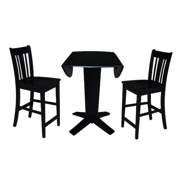 International Concepts 42 in. Solid Wood Dual Drop Leaf Dining Table with 2 Counter Height Stools in Black - K46-42DPT-23B-S102-2