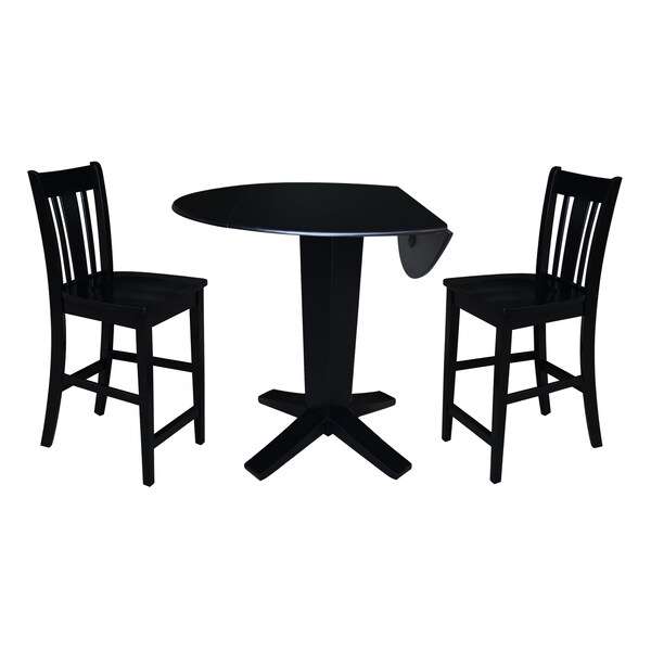 International Concepts 42 in. Solid Wood Dual Drop Leaf Dining Table with 2 Counter Height Stools in Black - K46-42DPT-23B-S102-2
