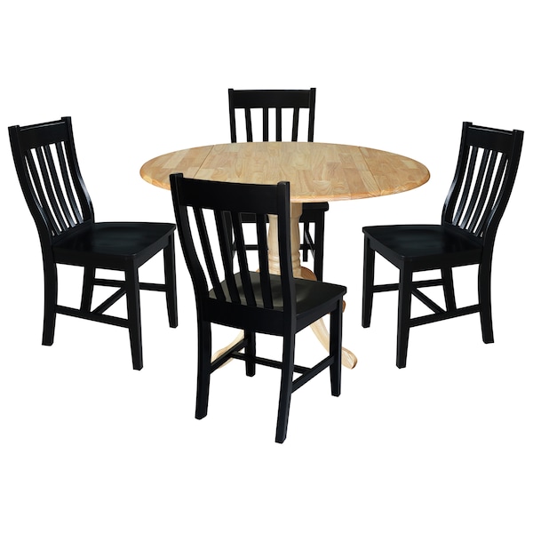 International Concepts 42 in. Dual Drop Leaf Table with 4 Slat Back Dining Chairs - 5 Piece Dining Set - K01-42DP-C46-61-4