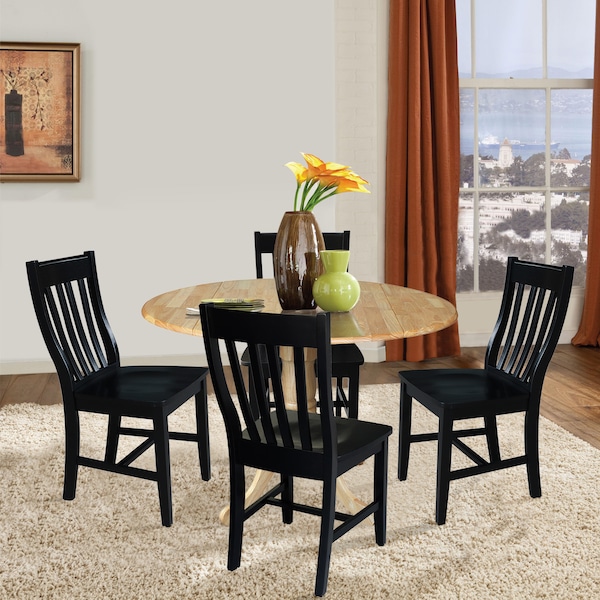 International Concepts 42 in. Dual Drop Leaf Table with 4 Slat Back Dining Chairs - 5 Piece Dining Set - K01-42DP-C46-61-4
