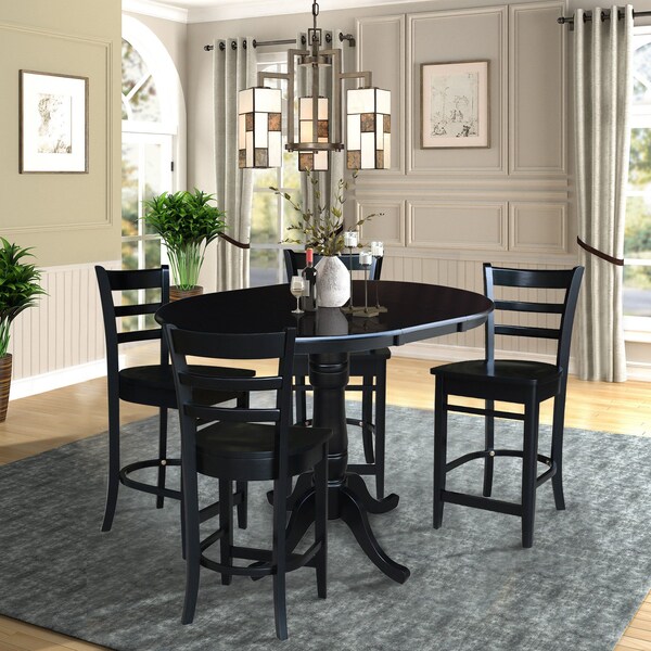 International Concepts 36 in. Round Counter Height Extension Dining Table w/12 in. Leaf and 4 Emily Counter Height Stools - K46-36RXT-S6172-4
