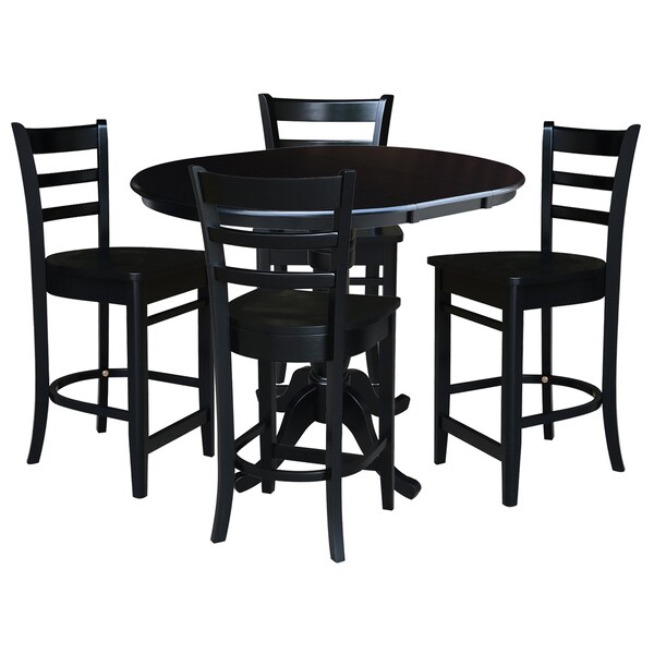 International Concepts 36 in. Round Counter Height Extension Dining Table w/12 in. Leaf and 4 Emily Counter Height Stools - K46-36RXT-S6172-4