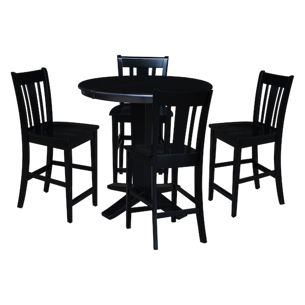 International Concepts 36 in. Solid Wood Round Extension Dining Table with 4 Counter Height Stools in Black - K46-36RXT-23B-S102-4
