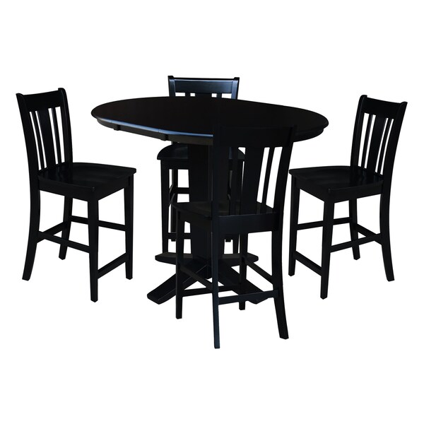 International Concepts 36 in. Solid Wood Round Extension Dining Table with 4 Counter Height Stools in Black - K46-36RXT-23B-S102-4
