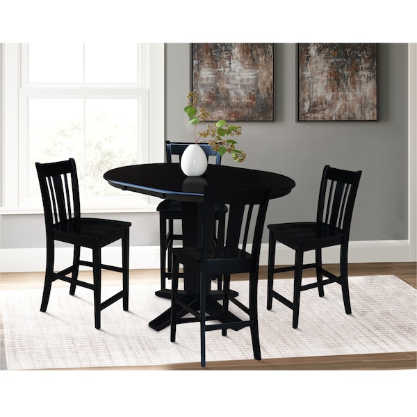 International Concepts 36 in. Solid Wood Round Extension Dining Table with 4 Counter Height Stools in Black - K46-36RXT-23B-S102-4