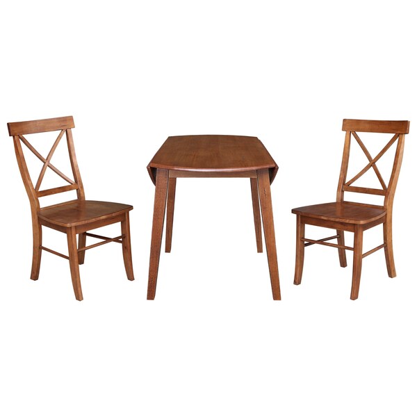 International Concepts 42 in. Solid Wood Round Dual Drop Leaf Dining Table with 2 Chairs in Distressed Oak - K42-42DL-C613-2