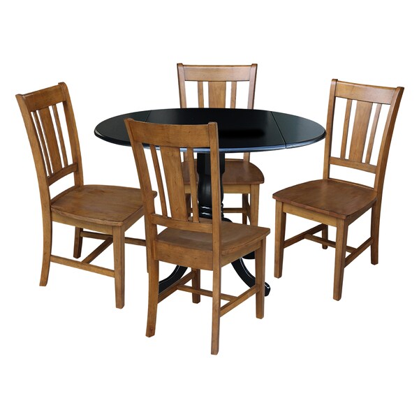 International Concepts 42 in. Dual Drop Leaf Table with 4 Splat Back Dining Chairs - 5 Piece Dining Set - K46-42DP-C59-10-4