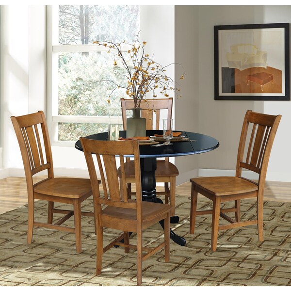International Concepts 42 in. Dual Drop Leaf Table with 4 Splat Back Dining Chairs - 5 Piece Dining Set - K46-42DP-C59-10-4