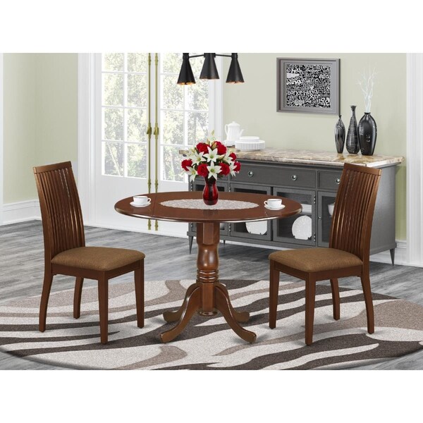 East West Furniture 3 Piece Dublin Dinette Set - Mahogany - DLIP3-MAH-C