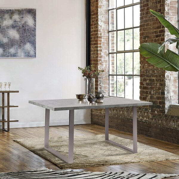Armen Living Fenton Dining Table with Cement Gray Laminate Top and Brushed Stainless Steel Base - LCFEDIBE