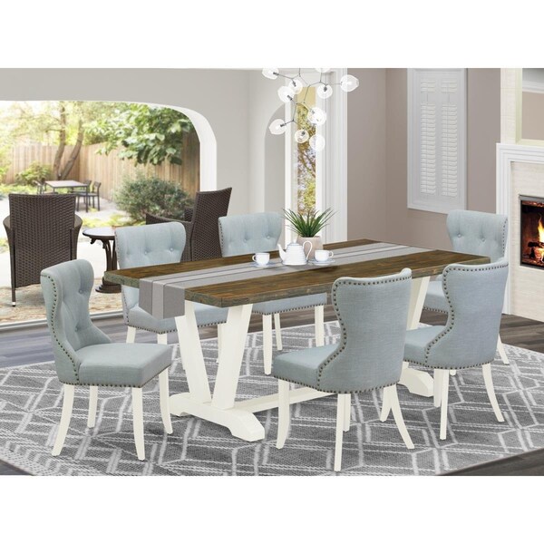 East West Furniture 7 Piece V-Style Dinette Set - Linen White - V077SI215-7