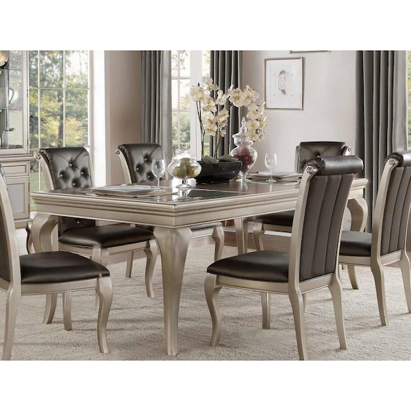 Home Elegance 30.5 x 84 x 42 in. Crawford Dining Table with PVC Insert - Silver - 5546-84