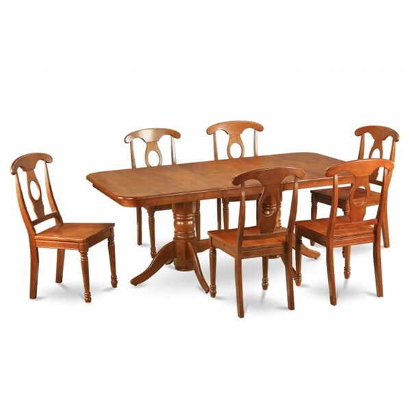 East West Furniture 7 Piece Dining Table Set For 6-Oval Table With Leaf and 6 Kitchen Dining Chairs - NANA7-SBR-W