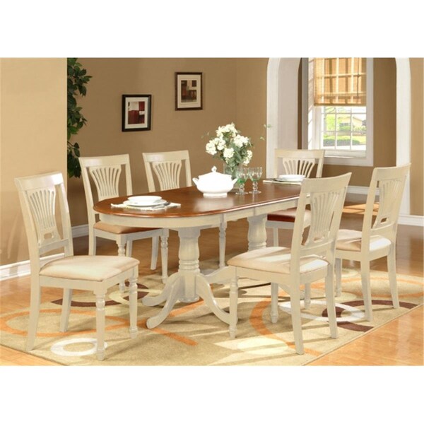 East West Furniture 7 Piece Dining Room Set For 6-Dining Table With 6 Dining Chairs - PLAI7-WHI-C