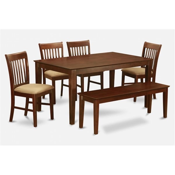 East West Furniture 6 Piece Dining Room Table With Bench Set- Table and 4 Dining Chairs and Bench - CANO6C-MAH-C