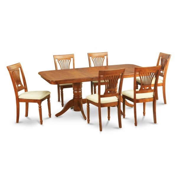East West Furniture 7pc Napoleon Double Pedestal Table and 6 Plainville Cushioned Chairs - NAPL7-SBR-C