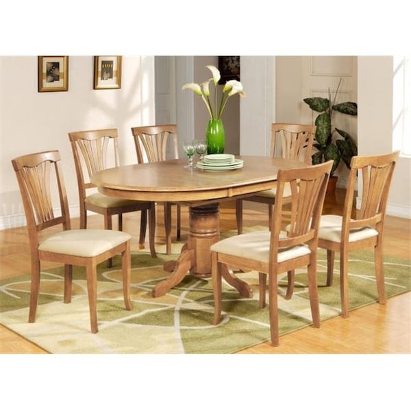 East West Furniture East West Furniture AVON5-OAK-C 5PC Oval Dining Set with Single Pedestal with 18 in. leaf Table and 4 Cushioned seat chairs in Oak Finish - AVON5-OAK-C