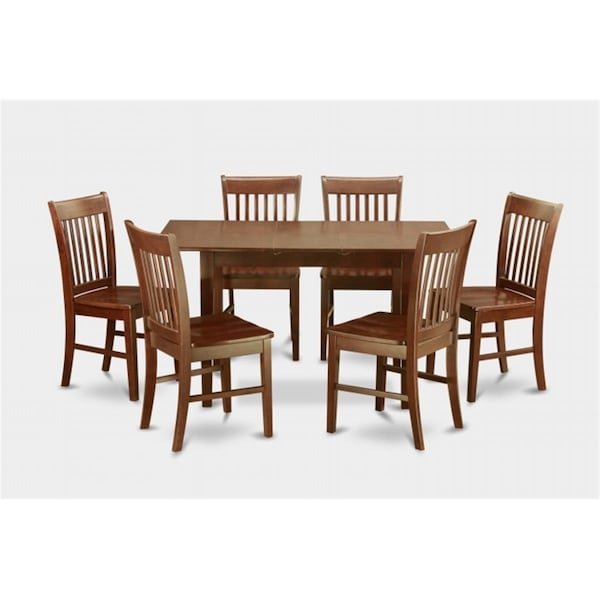 East West Furniture 7 Piece Small Kitchen Table Set- Table With Leaf and 6 Dining Room Chairs - NOFK7-MAH-W