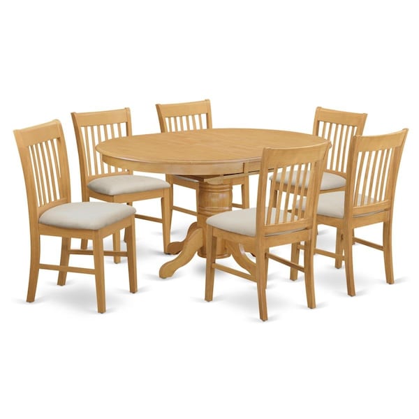 East West Furniture Dinette Table And 6 Chairs, Oak - AVNO7-OAK-C