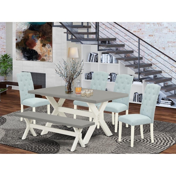East West Furniture 6 Piece X-Style Dining Table Set - Linen White - X097CE215-6