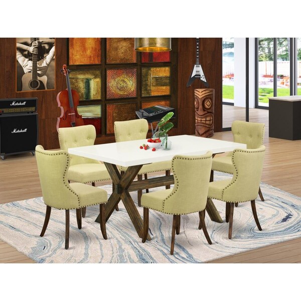 East West Furniture 7 Piece X-Style Dining Room Table Set - Distressed Jacobean - X726SI737-7