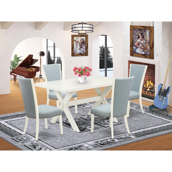 East West Furniture 5 Piece X-Style Modern Dining Table Set - Linen White - X026VE215-5