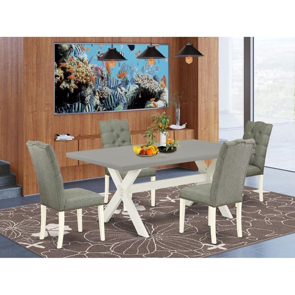 East West Furniture 5 Piece X-Style Dining Room Table Set - Linen White - X097EL207-5