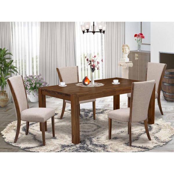 East West Furniture 5 Piece Lismore Dining Room Table Set - Antique Walnut - LMVE5-N8-04