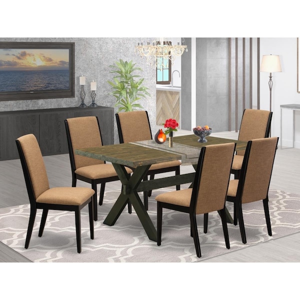 East West Furniture 7 Piece X-Style Beautiful Dining Set - Wire Brushed Black - X676LA147-7