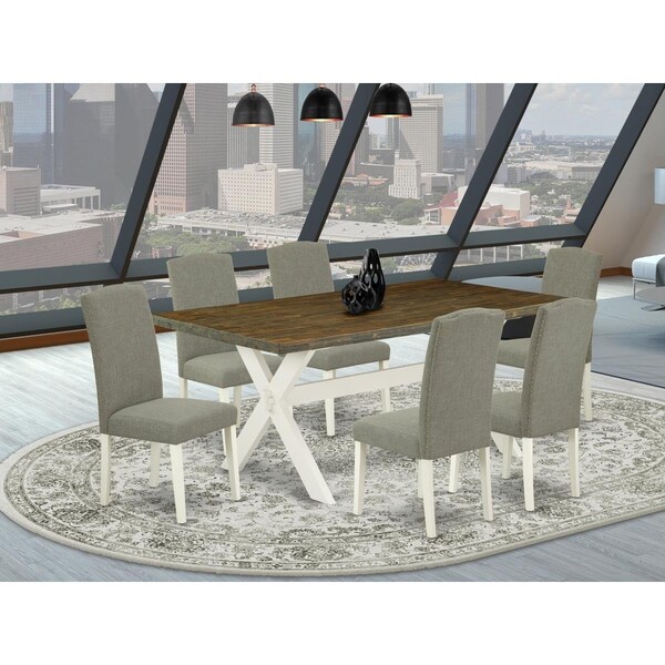 East West Furniture 7 Piece X-Style Gorgeous Dining Table Set - Linen White - X077EN206-7