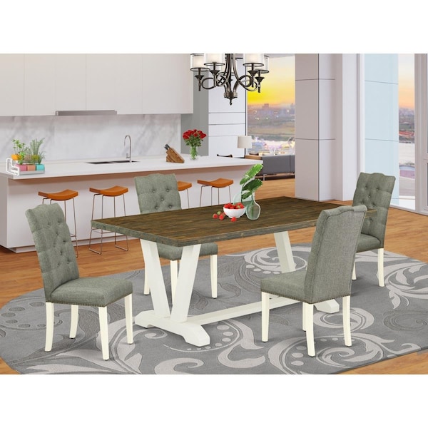 East West Furniture 5 Piece V-Style Dinette Room Set - Linen White - V077EL207-5
