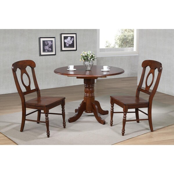 Fine-Line 42 in. Round Drop Leaf Dining Set in Chestnut with Napoleon Chairs 3 Piece - FI3207334