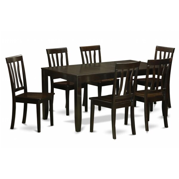 East West Furniture 7 Piece Dining Table Set For 6-Dining Table With Leaf and 6 Kitchen Dining Chairs - LYAN7-CAP-W