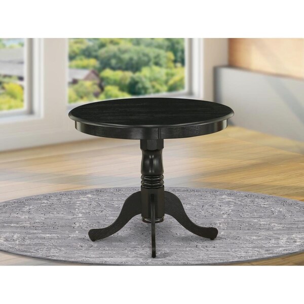 East West Furniture 36 in. Antique Round Rubber Wood Wirebrushed Black Dining Table - ANT-ABK-TP