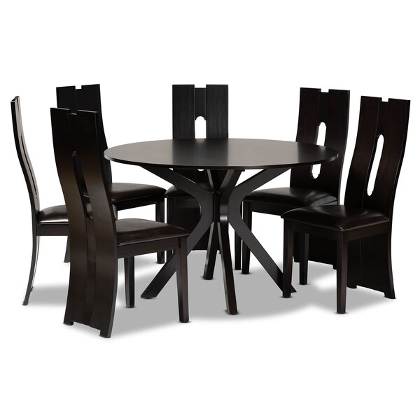 Baxton Studio Kenyon Dark Brown Upholstered and Finished Wood 7-Piece Dining Set - 170-8036-10894