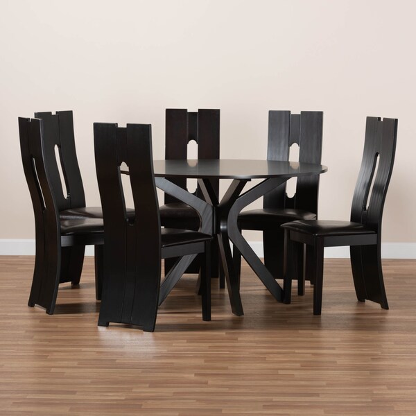 Baxton Studio Kenyon Dark Brown Upholstered and Finished Wood 7-Piece Dining Set - 170-8036-10894