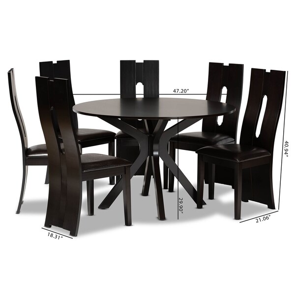 Baxton Studio Kenyon Dark Brown Upholstered and Finished Wood 7-Piece Dining Set - 170-8036-10894