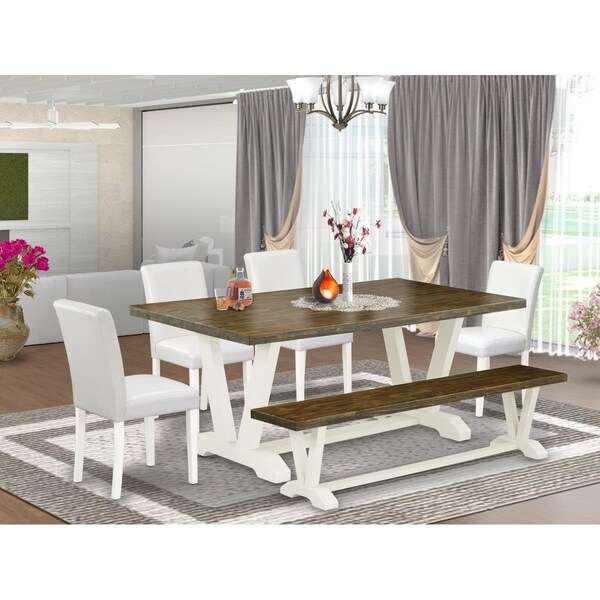 East West Furniture 6 Piece V-Style Fashionable Dining Room Table Set - Linen White - V077AB264-6