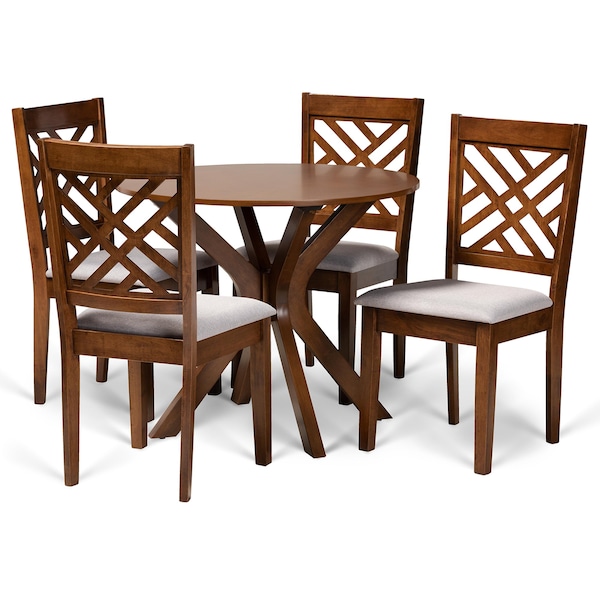 Baxton Studio Norah Modern and Contemporary Grey Fabric and Walnut Brown Finished Wood 5-Piece Dining Set - 174-9881-10891-ZORO