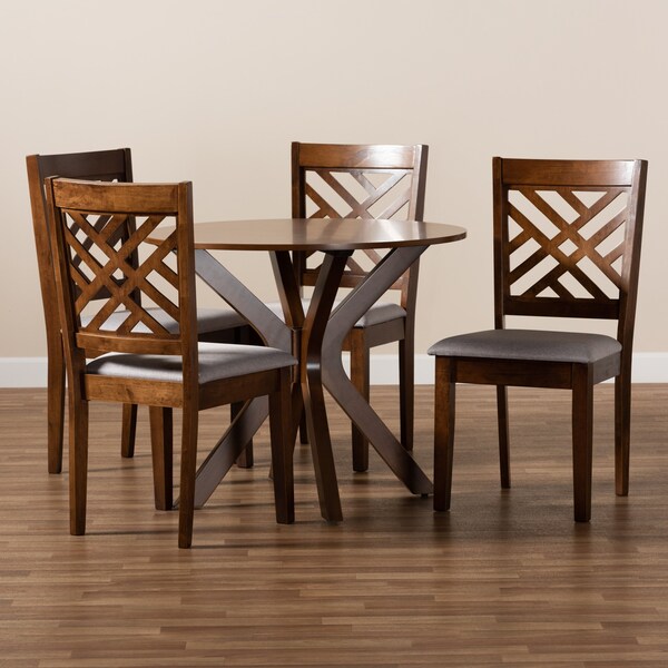 Baxton Studio Norah Modern and Contemporary Grey Fabric and Walnut Brown Finished Wood 5-Piece Dining Set - 174-9881-10891-ZORO