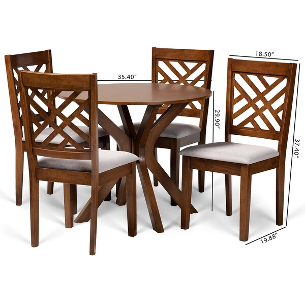 Baxton Studio Norah Modern and Contemporary Grey Fabric and Walnut Brown Finished Wood 5-Piece Dining Set - 174-9881-10891-ZORO