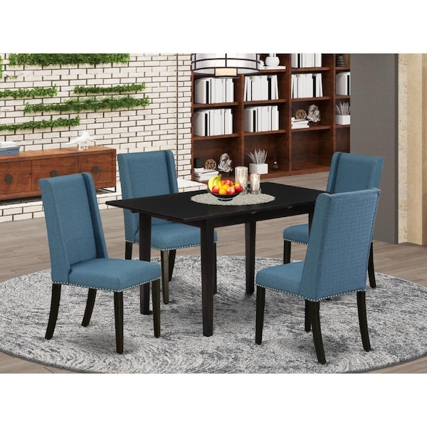 East West Furniture 5 Piece Norfolk Wood Dining Table Set - Black - NOFL5-BLK-21