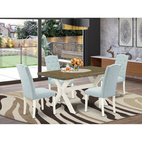 East West Furniture 5 Piece X-Style Dining Table Set - Linen White - X076CE215-5