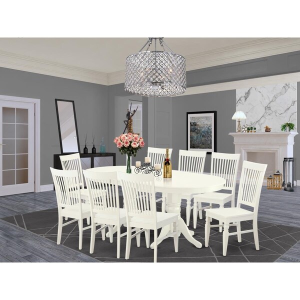 East West Furniture 9 Piece Vancouver Kitchen Furniture Set - Linen White - VAWE9-LWH-W